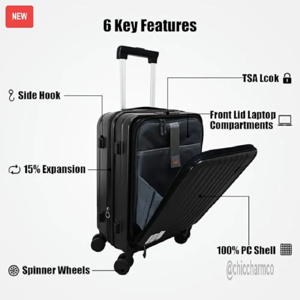 20 Inch Expandable Carry On Luggage Polycarbonate Hard Shell TSA Lock